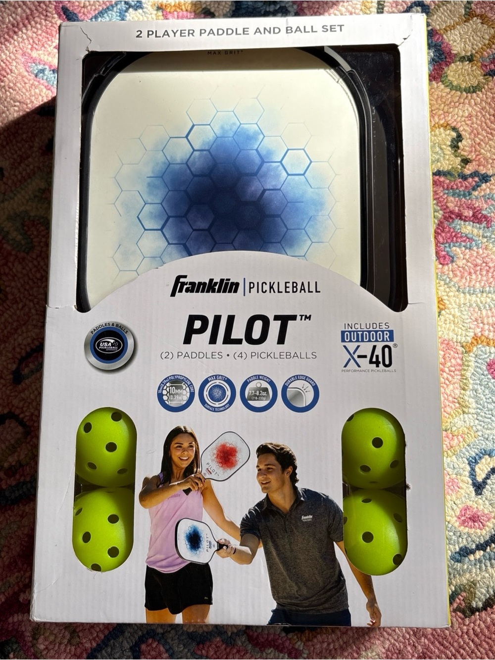 Franklin Sports Pilot Pickleball Paddle Set 2 Fiberglass Rackets 4 X40‎ Balls